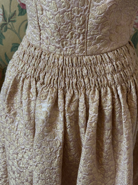Fabulous 1960's Pink And Gold Metallic Brocade Dirndl-Style Cocktail Dress / ML