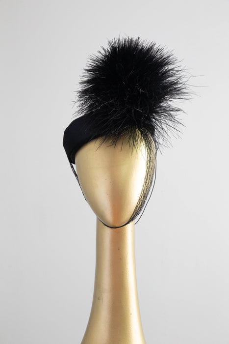 Spectacular 1940's Black Feathered Cocktail Hat By Ere Nouvelle New York / 22 1/2