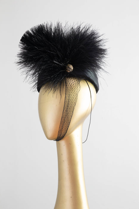 Spectacular 1940's Black Feathered Cocktail Hat By Ere Nouvelle New York / 22 1/2