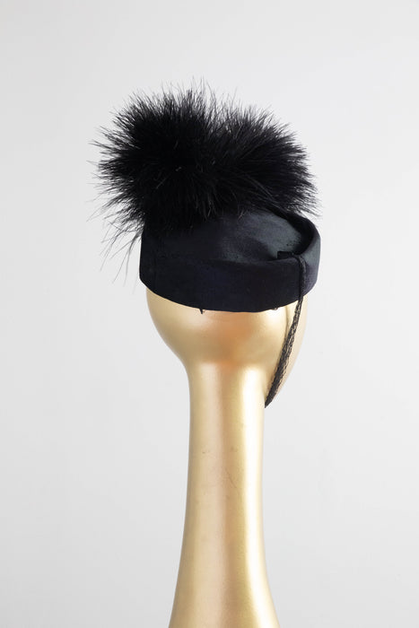 Spectacular 1940's Black Feathered Cocktail Hat By Ere Nouvelle New York / 22 1/2