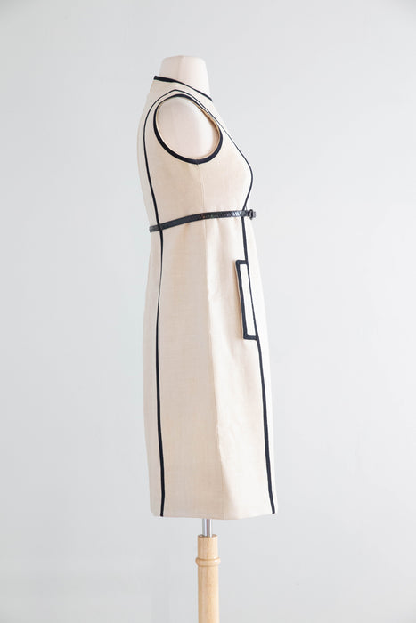 Iconic 1960's Geoffrey Beene Linen Shift Dress / S
