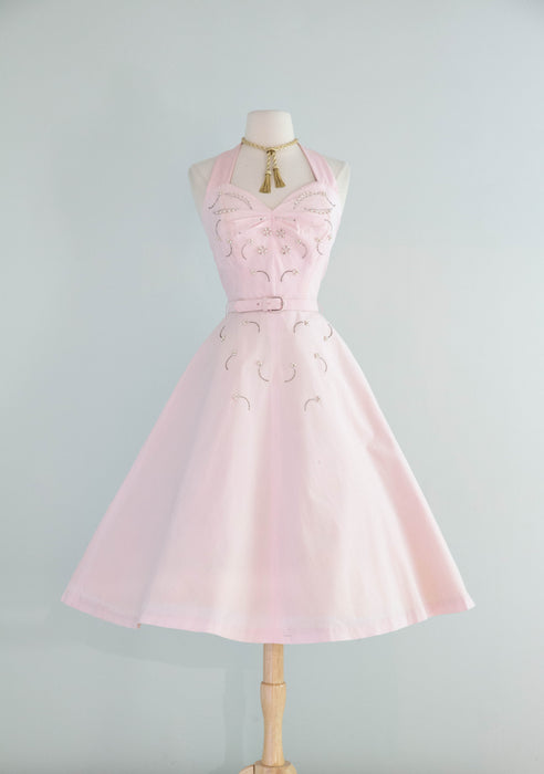 Beautiful 1950's Pale Pink Cotton Embellished Summer Dress By Carl Naf Xtabay Vintage Beautiful 1950's Pale Pink Cotton Embellished Summer Dress By Carl Naf Xtabay Vintage