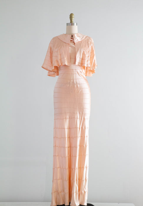 1930's Liquid Silk Bias Cut Evening Dress & Matching Cape in Ballet Pink / XS