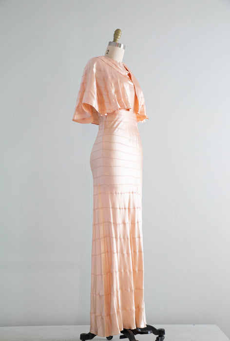 1930's Liquid Silk Bias Cut Evening Dress & Matching Cape in Ballet Pink / XS