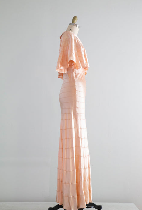 1930's Liquid Silk Bias Cut Evening Dress & Matching Cape in Ballet Pink / XS