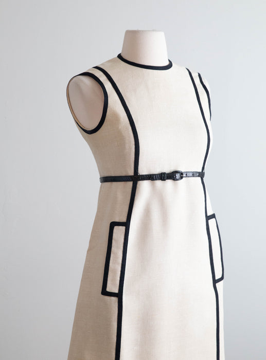 Iconic 1960's Geoffrey Beene Linen Shift Dress / S