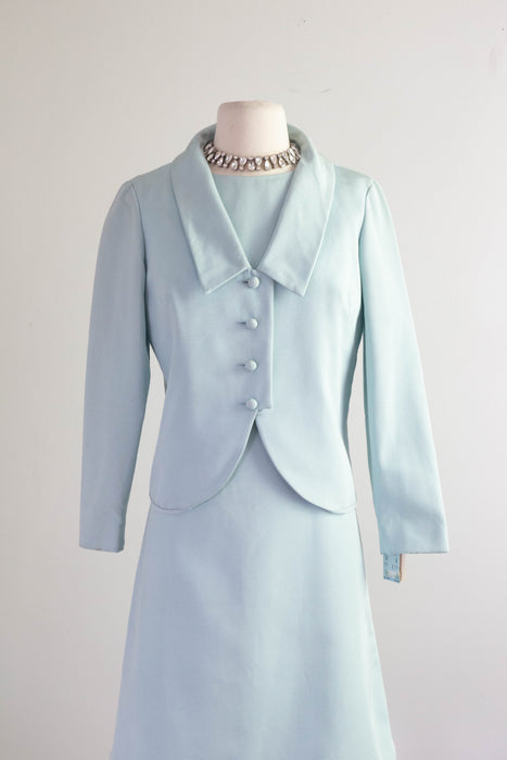 Elegant 1960's Mr. Mort NOS Powder Blue Shift Dress With Matching Jacket / Medium