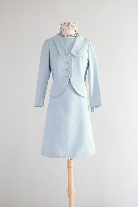 Elegant 1960's Mr. Mort NOS Powder Blue Shift Dress With Matching Jacket / Medium