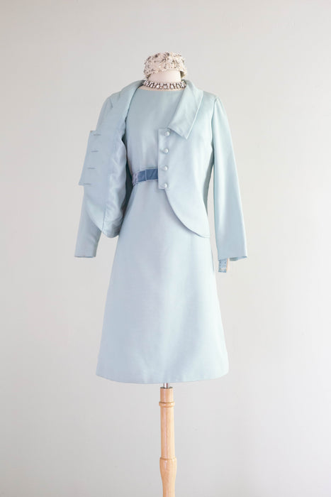 Elegant 1960's Mr. Mort NOS Powder Blue Shift Dress With Matching Jacket / Medium