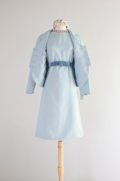 Elegant 1960's Mr. Mort NOS Powder Blue Shift Dress With Matching Jacket / Medium