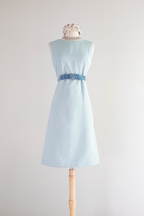 Elegant 1960's Mr. Mort NOS Powder Blue Shift Dress With Matching Jacket / Medium