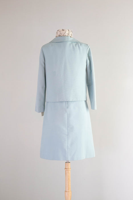 Elegant 1960's Mr. Mort NOS Powder Blue Shift Dress With Matching Jacket / Medium