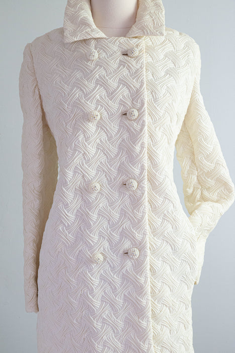 Timeless Chic 1960's Ivory Textural Glamour Evening Coat / ML