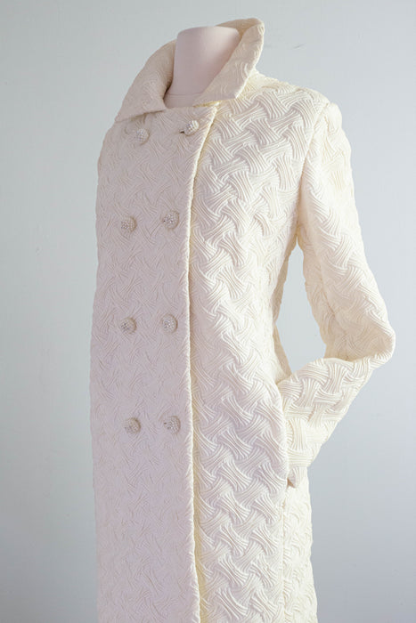 Timeless Chic 1960's Ivory Textural Glamour Evening Coat / ML