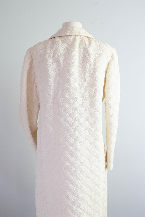 Timeless Chic 1960's Ivory Textural Glamour Evening Coat / ML