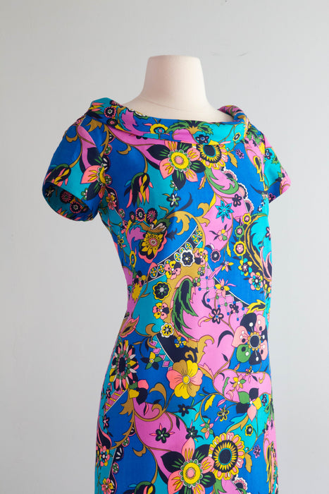 Fantastic 1960's Swirling Silk Mini Dress By McMullen / Medium