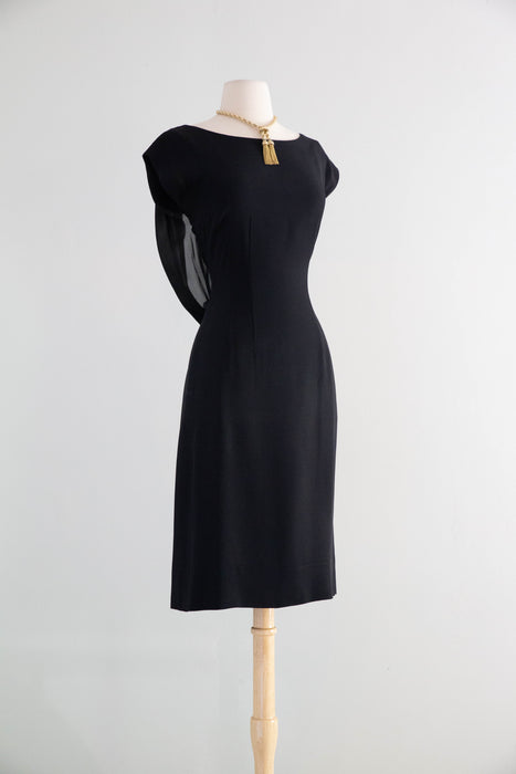 Elegant Early 1960's Little Black Cocktail Dress With Glamorous Back & Bow / M
