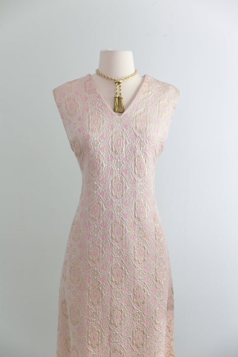 Elegant 1960's Pink & Gold Brocade Dress & Matching Jacket / ML
