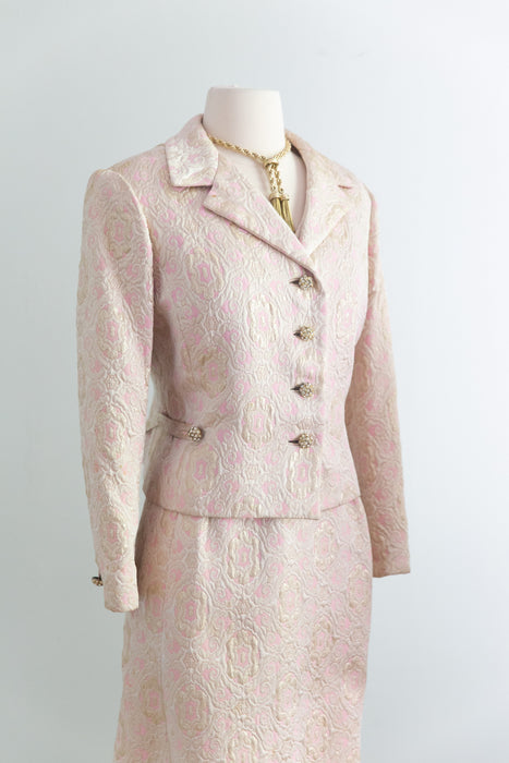 Elegant 1960's Pink & Gold Brocade Dress & Matching Jacket / ML
