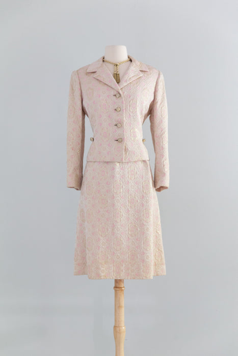 Elegant 1960's Pink & Gold Brocade Dress & Matching Jacket / ML