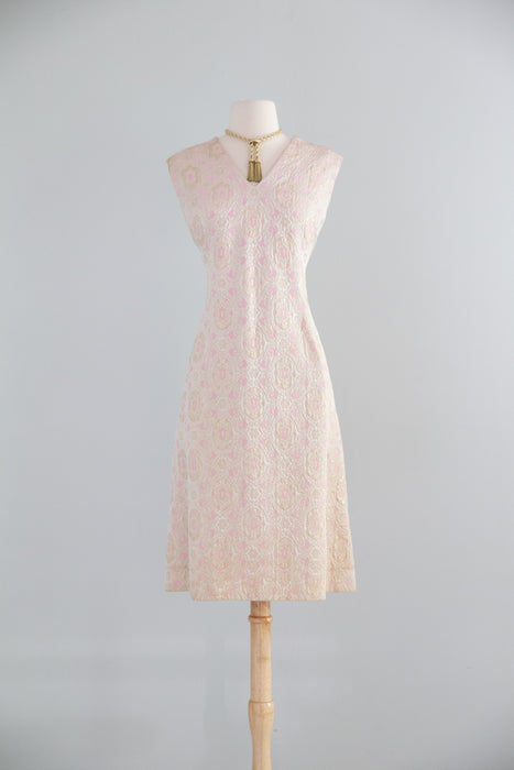 Elegant 1960's Pink & Gold Brocade Dress & Matching Jacket / ML