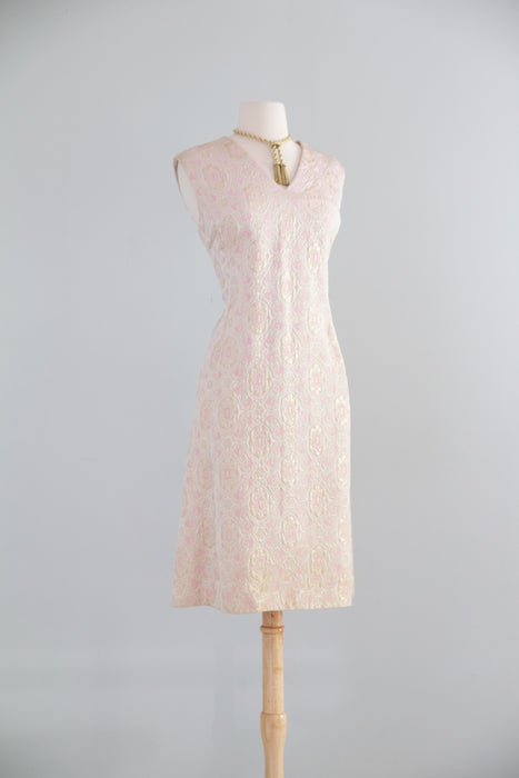 Elegant 1960's Pink & Gold Brocade Dress & Matching Jacket / ML