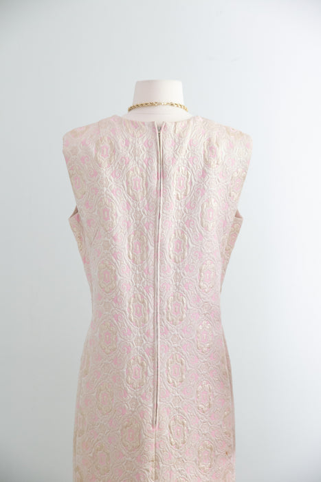 Elegant 1960's Pink & Gold Brocade Dress & Matching Jacket / ML