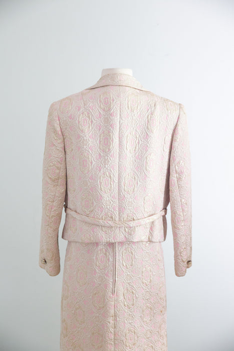 Elegant 1960's Pink & Gold Brocade Dress & Matching Jacket / ML