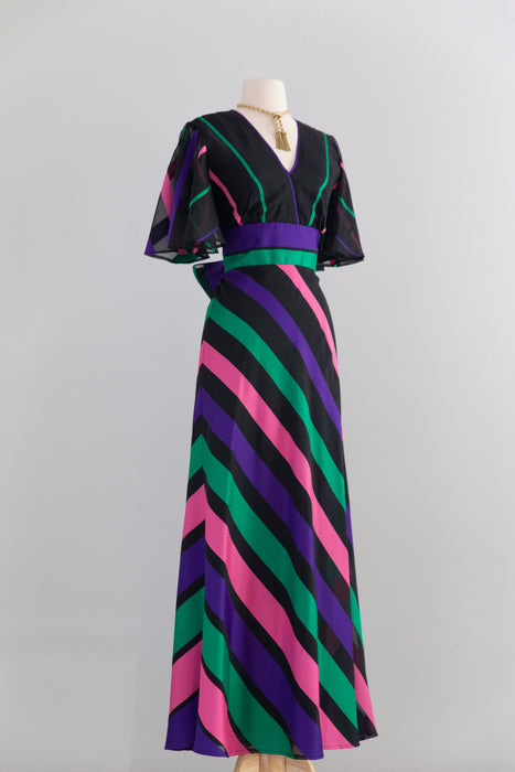 Fabulous 1970's Candy Striped Gown By Vera Mont Paris / M