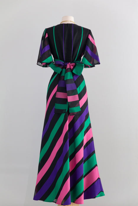 Fabulous 1970's Candy Striped Gown By Vera Mont Paris / M