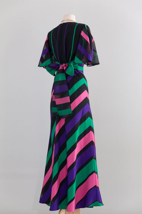Fabulous 1970's Candy Striped Gown By Vera Mont Paris / M