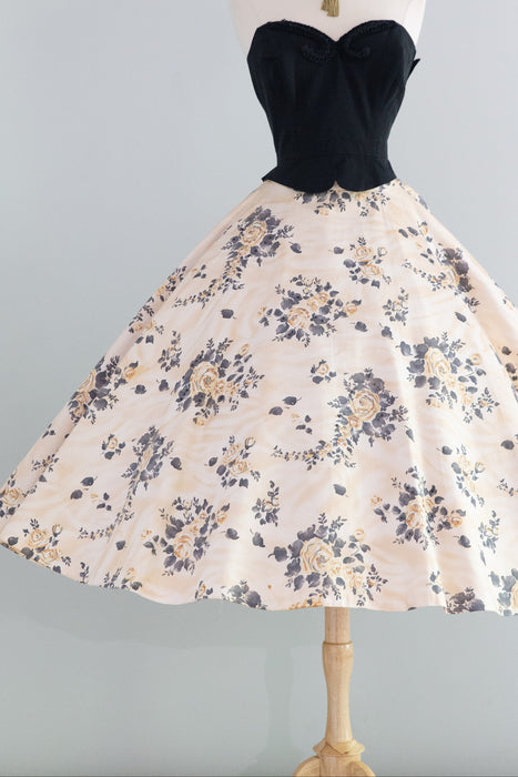 Spectacular 1950's Alex Coleman Polished Cotton Rose Print Circle Skirt / M