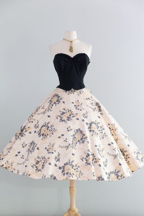 Spectacular 1950's Alex Coleman Polished Cotton Rose Print Circle Skirt / M
