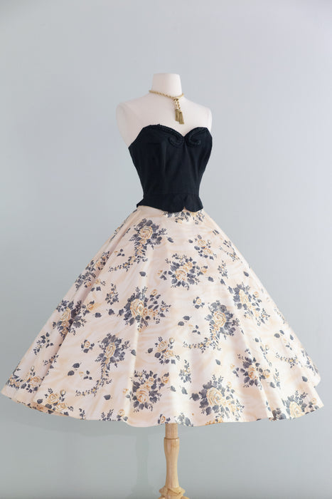 Spectacular 1950's Alex Coleman Polished Cotton Rose Print Circle Skirt / M