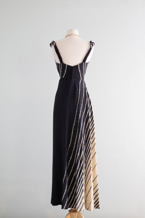 Attributed to Madame Grès “Zebra” Silk Evening Dress, circa 1938, Similar to the gown photographed by George Hoyningen-Huene for Harper’s Bazaar, worn by Lisa Fonssagrives/ S