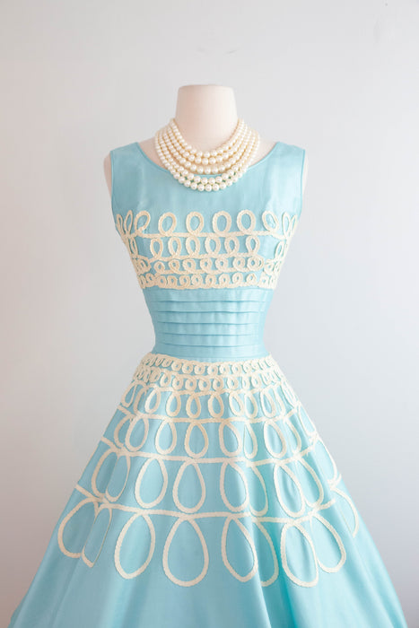 Dreamiest Late 1950's Polished Cotton Alice In Wonderland Party Dress / M