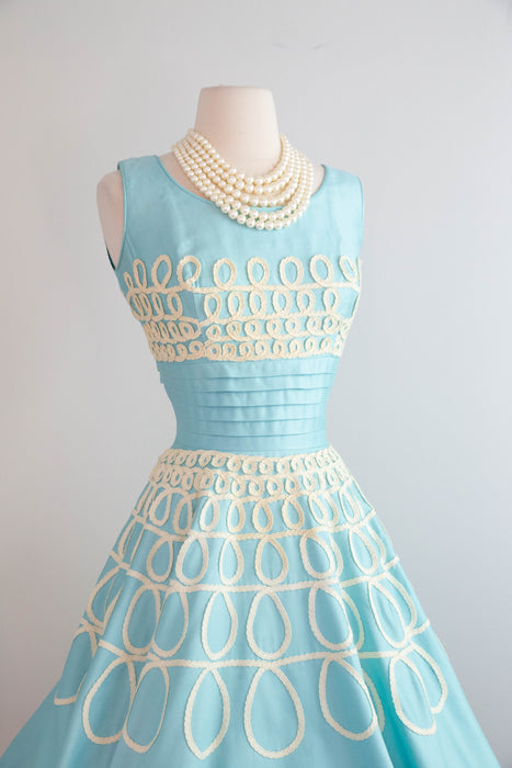 Dreamiest Late 1950's Polished Cotton Alice In Wonderland Party Dress / M