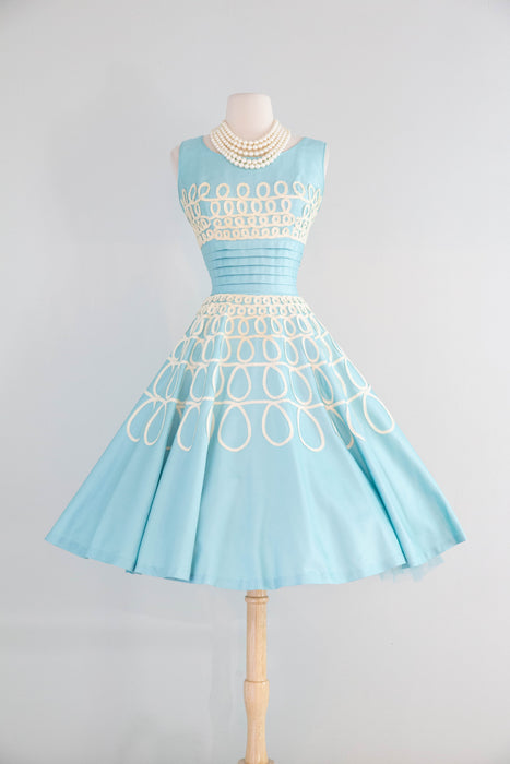 Dreamiest Late 1950's Polished Cotton Alice In Wonderland Party Dress / M