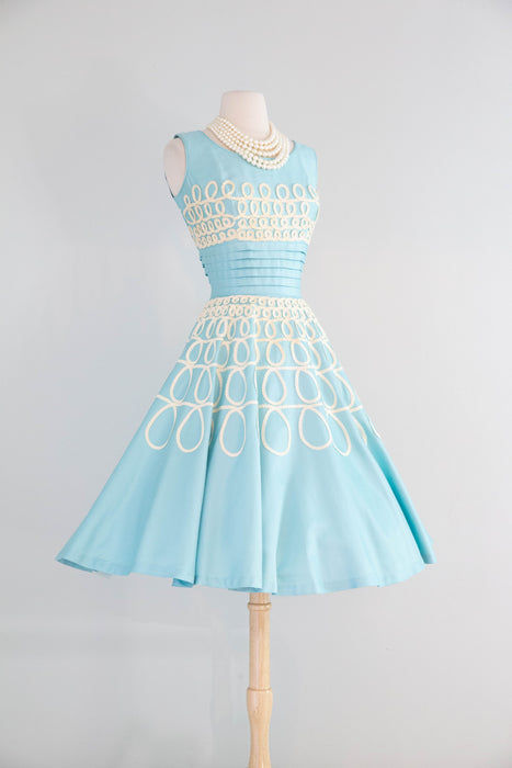 Dreamiest Late 1950's Polished Cotton Alice In Wonderland Party Dress / M