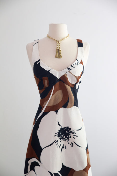 Fabulous 1970's MALIA Bold Grapic Floral Print Cotton Maxi Dress / SM