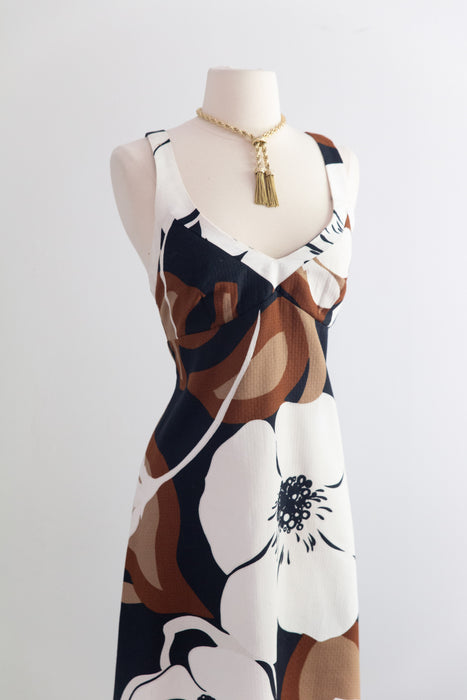 Fabulous 1970's MALIA Bold Grapic Floral Print Cotton Maxi Dress / SM