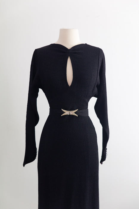 Divine 1930's Black Rayon Femme Fatale Evening Gown by Jill & Breen New York / S