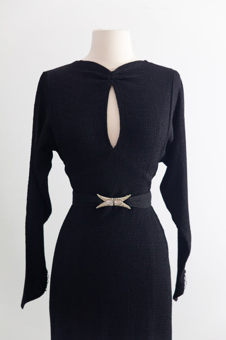 Divine 1930's Black Rayon Femme Fatale Evening Gown by Jill & Breen New York / S