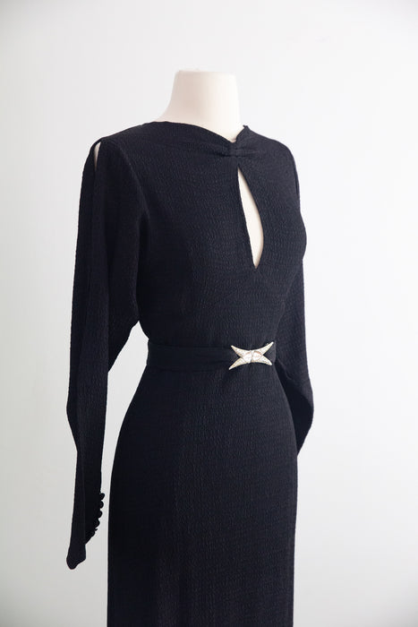 Divine 1930's Black Rayon Femme Fatale Evening Gown by Jill & Breen New York / S
