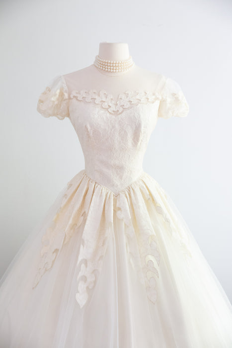 Stunning 1950's Mauer Original Ballet Length Wedding Dress / S