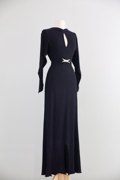 Divine 1930's Black Rayon Femme Fatale Evening Gown by Jill & Breen New York / S