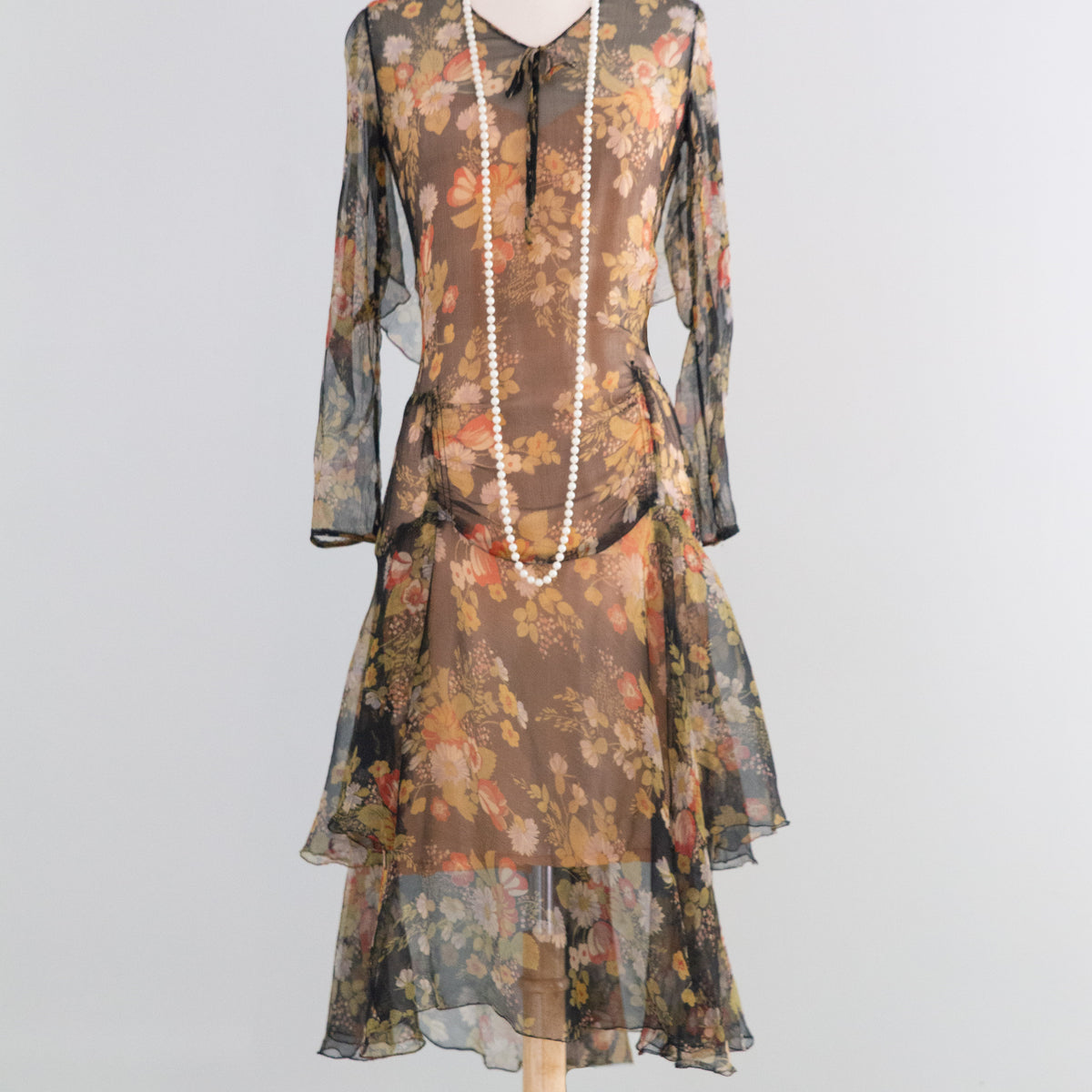 1920s silk chiffon dress vintage 1920s dress | Navy Blue Silk Chiffon Antique Dress