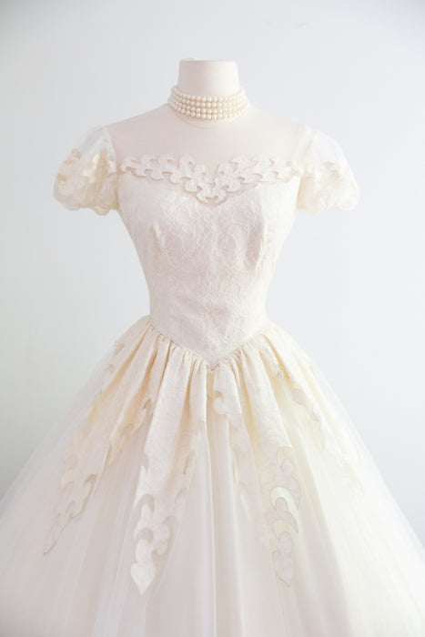 Stunning 1950's Mauer Original Ballet Length Wedding Dress / S