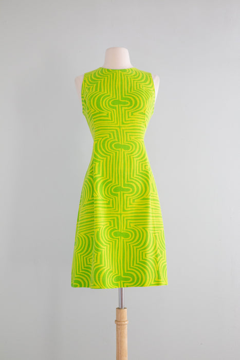 FAB 1960's OP ART Lemon Lime Shift Dress By Lanz / Medium