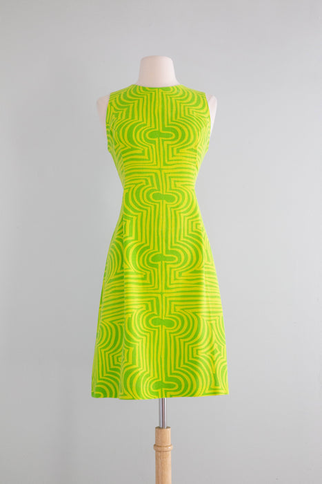 FAB 1960's OP ART Lemon Lime Shift Dress By Lanz / Medium